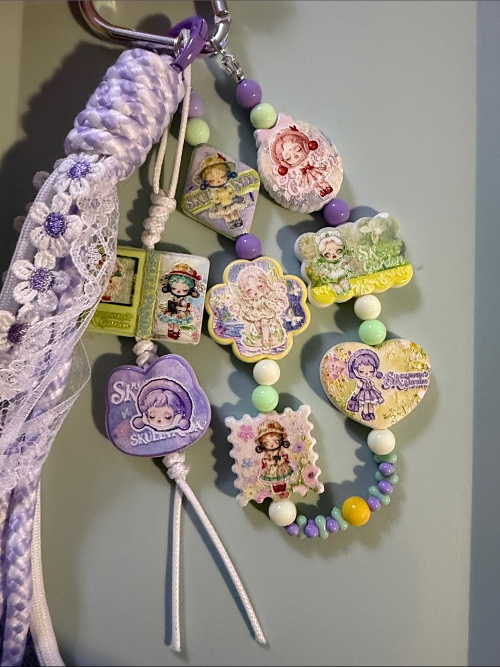 Inspired Skull Panda Purple Pastel Beaded Phone/Key/Bag Charm Keychain